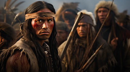Cheyenne Warriors: Guarding Their Homeland with Courage, AI Generative - obrazy, fototapety, plakaty