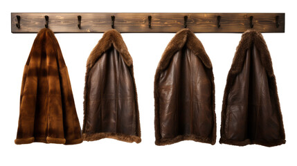 coat rack with hanging clothes isolated on background - obrazy, fototapety, plakaty