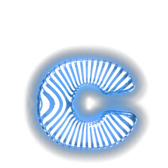 White symbol with ultra thin blue luminous vertical straps. letter c