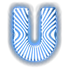 White symbol with ultra thin blue luminous vertical straps. letter u
