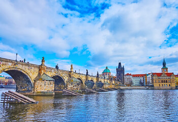 Fototapeta premium Vltava River and Charles Bridge, Prague, Czechia