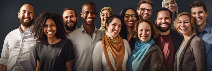 A Portrait of Office Harmony  When Diverse Backgrounds Converge to Share Stories, Smiles, and Successes - obrazy, fototapety, plakaty