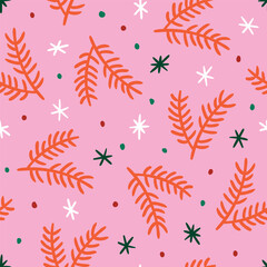 Fototapeta na wymiar Christmas Pattern Christmas Digital Paper Pink Christmas Seamless Design Christmas Branch Pattern