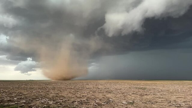 Tornado with lightning and storm clouds in Kansas