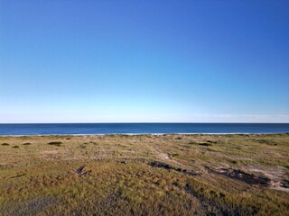 Calming Coastal Grassland and Ocean Horizon View