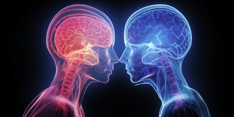 Naklejka premium Scans of Male and Female Brains, Symbolizing Reflections, Mirroring, and the Complexity of Neurons