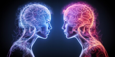 Scans of Male and Female Brains, Symbolizing Reflections, Mirroring, and the Complexity of Neurons