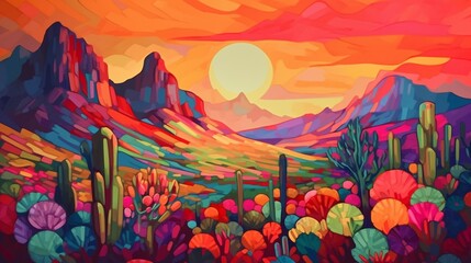 An oil painting depicting a cactus in the desert Ai generated art - obrazy, fototapety, plakaty