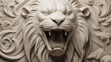 Fototapeta premium Angry face close up white tiger statue siberian illustration picture AI generated art