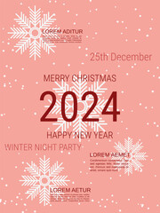 Merry Christmas and Happy New Year minimalistic style vector flyer template. Flat design illustration with winter style elements