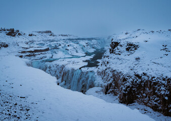 Gullfoss Falls Iceland on a Snowy Day