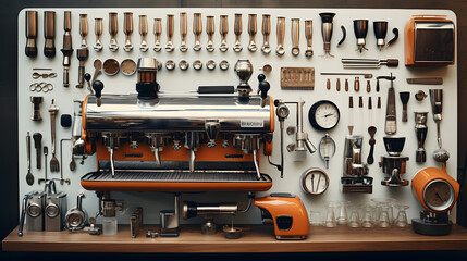 Barista's Coffee Tools Knolled on Cafe Counter