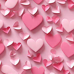 3D paper hearts seamless patern pink background. High quality illustration