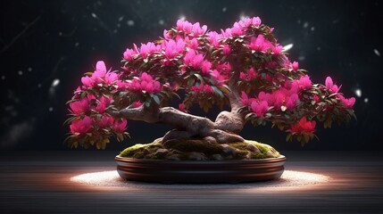 Azalea bonsai tree ultra detailed realistic artificial illustration picture AI generated art - obrazy, fototapety, plakaty