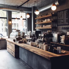 Foto op Canvas  A stylish urban coffee shop with exposed pipes chalk  © Sekai