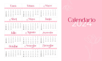 Calendario rosa 2024 en español, minimalista / moderno