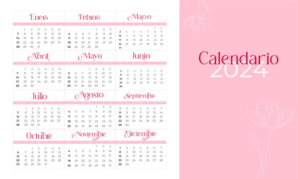 Calendario Rosa 2024 En Español, Minimalista / Moderno