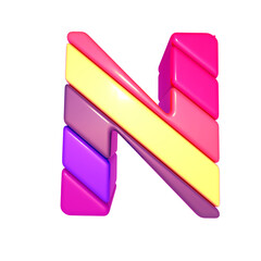 Symbol made of colored diagonal blocks. letter n