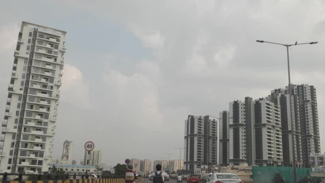 Hyderabad Hi-tech city skyline view from flyover 