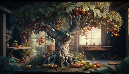 Obraz premium Beautiful apple fruit tree gardens beautiful photo Ai generated art