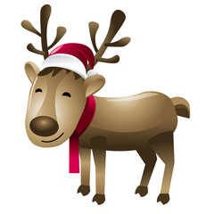 christmas reindeer with ribbon, Merry Christmas greeting of cute Reindeer