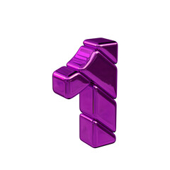 Purple diagonal block 3d symbol view from the left. number 1