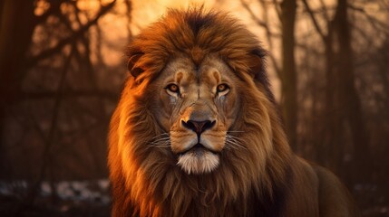 Obraz premium Beautiful brown lion king head ultra wall angry animal illustration picture AI generated art
