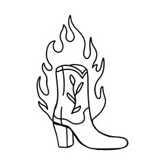 Cowgirl boots with fire icon. Could be used for tattoo, sticker, print