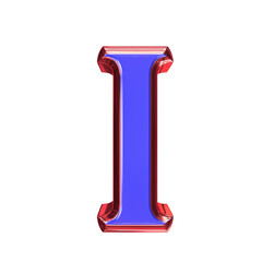 Blue symbol in a red frame. letter i