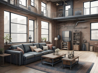 Living room interior in loft industrial style