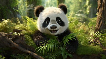 3d cute panda character, generative ai