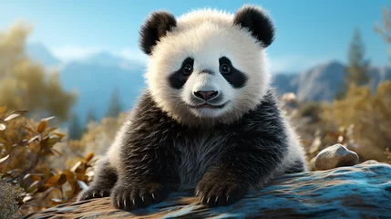 Fotobehang 3d cute panda character, generative ai © ShAhZaIb