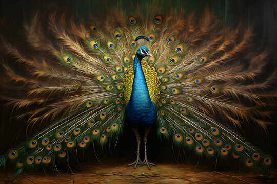 beautiful peacock in a vintage art style