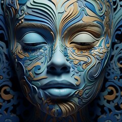 Beautiful face female model combined with abstract and surreal Ai generated art
