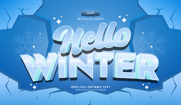 Design editable text effect, Hello Winter 3d cartoon vector illustration