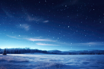 Fototapeta na wymiar Panoramic view of a snowcovered landscape at night, with stars shining bright in the clear sky, as astronomers use telescopes to capture and study the Christmas Star phenomenon.