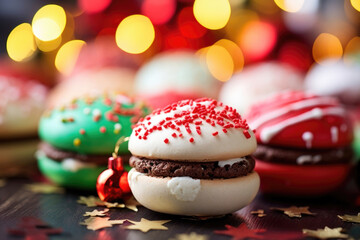 A playful take on traditional Christmas baubles, with brightly colored whoopie pies in place of...