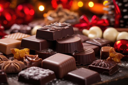 A sampling of artisanal chocolates in various shapes and sizes, each made with beans from different regions around the world. Chocolate lovers will be delighted by the diverse and rich flavors.