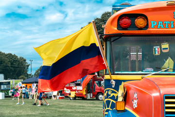 Charlotte, North Carolina, United States. July 22, 2023: Colombian festival. Colombian flag on...