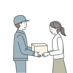 宅配業者から荷物を受け取る女性