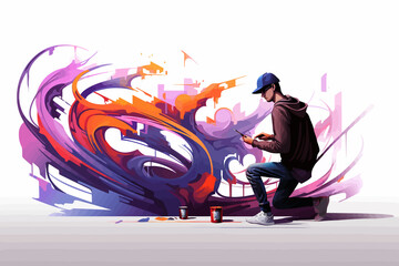 Graffiti Artist Painting a Colorful Mural isolated vector style illustration