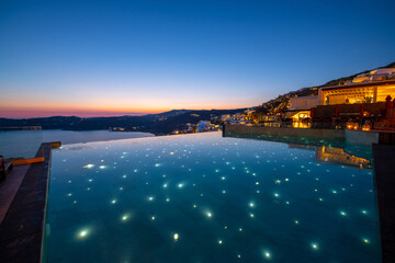 Amazing restaurant view at blue hours, Mykonos, Greece