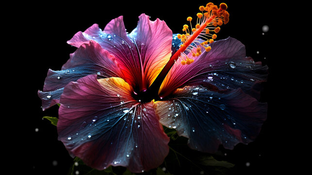 Beautiful hibiscus flower purple hibiscus black background wallpaper image AI generated art