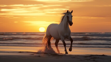 Obraz na płótnie Canvas Beautiful horse running beach at sunset photo Ai generated art