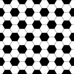Soccer ball seamless pattern. Repeating black football print isolated on white background. Repeated hexagon texture for sport prints design. Abstract balls repeat wallpaper. Vector illustration