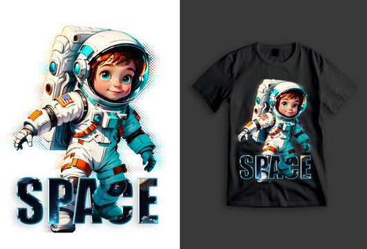 Cartoon astronaut illustration t-shirt graphics design, DTF ready for print T-shirt design
