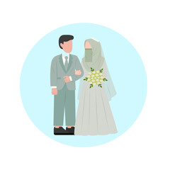 Muslim Wedding Couple Flat Illustration 