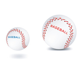 Baseball Leather Ball Close-up Set Isolated On White. SoftBall Base Ball. Vector Illustration