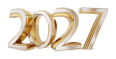 golden year 2027, gold metallic glossy, isolated, new year and Sylvester, wealth luxury and rich as golden colored, changes and success, silver golden - obrazy, fototapety, plakaty
