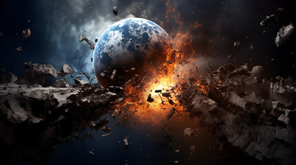 Obraz na płótnie Canvas planet collided with Earth